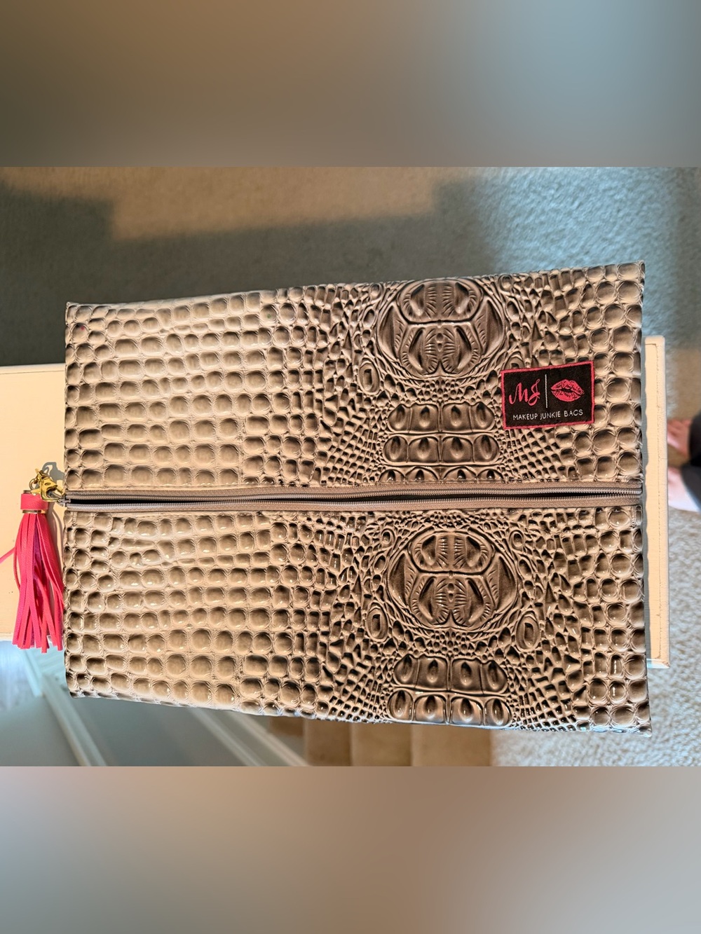 Makeup Junkie Bags Croc-Embossed Makeup Bag - silver Extra Large